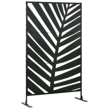 Outsunny Outdoor Privacy Screen With Stand And Ground Stakes, 6.5ft Metal Outdoor Divider, Decorative Privacy Panel For Garden Patio Pool Hot Tub, Banana Leaf Style