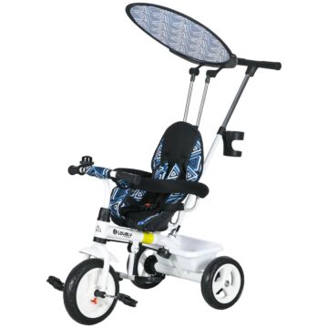 Homcom 4 In 1 Tricycle For Kids With 5-point Harness Straps, Removable Canopy, Blue