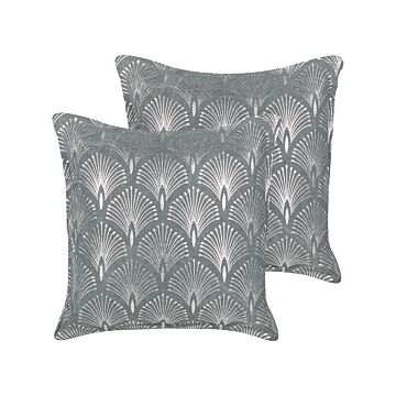 Set Of 2 Scatter Cushions Grey Cotton 45 X 45 Cm Geometric Silver Pattern Handmade Removable Cover With Filling Modern Style Beliani