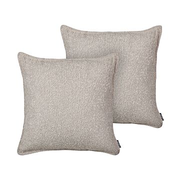 Set Of 2 Scatter Cushions Beige Teddy Fabric Throw Pillows Solid Pattern Beliani
