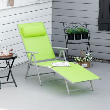 Outsunny Folding Sun Lounger, Outdoor Chaise Lounge Recliner With Pillow And 7 Adjustable Backrest For Lawn, Garden