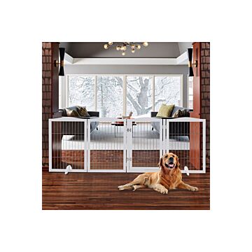 White 4-panel Wooden Folding Pet Playpen