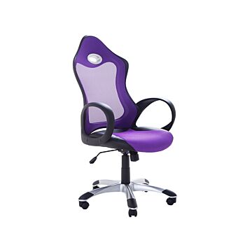 Office Chair Purple Mesh Fabric Swivel Tilt Mechanism Adjustable Seat Height Ergonomic Backrest Beliani