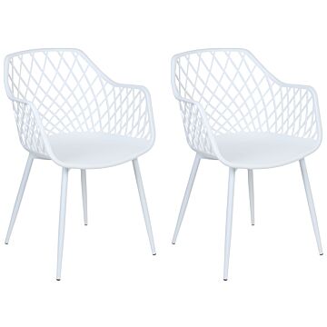Set Of 2 Dining Chairs White Synthetic Seat Metal Legs Open Net Back Modern Living Room Scandinavian Style Beliani