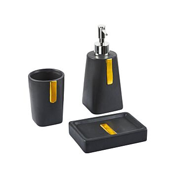 3-piece Bathroom Accessories Set Black Dolomite Glam Soap Dispenser Soap Dish Toothrbrush Holder Cup Beliani