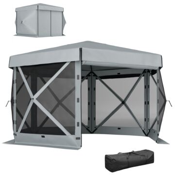 Outsunny 3 X 3(m) Hexagon Pop Up Gazebo With 5 Sides And Carry Bag, Waterproof, Uv Resistant Party Tent Instant Event Shelter With Netting For Garden, Patio, Light Grey