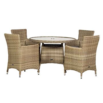 Wentworth 4 Seater Round Carver Dining Set 110cm Table With 4 Carver Chairs Including Cushions