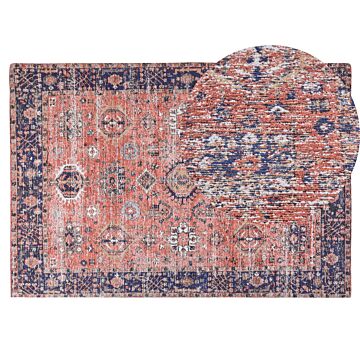 Area Rug Red And Blue Cotton 140 X 200 Cm Rectangular Oriental Pattern Boho Style Living Room Bedroom Beliani