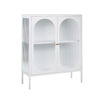 Office Cabinet White Steel 90 X 35 X 111 Cm Metal 2 Doors Glass Front And Sides Display Beliani