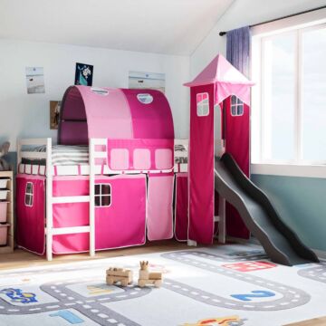 Vidaxl Kids' Loft Bed With Tower Pink 90x200 Cm Solid Wood Pine