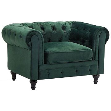 Chesterfield Armchair Green Velvet Fabric Upholstery Dark Wood Legs Contemporary Beliani