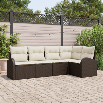 Vidaxl 5 Piece Garden Sofa Set With Cushions Brown Poly Rattan, Vidaxl 2-seater Garden Sofa With Storage & Cushions Brown Poly Rattan