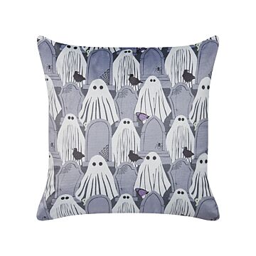 Decorative Cushion Grey Velvet 45 X 45 Cm Ghost Pattern Square Modern Halloween Autumn Decor Accessories Beliani