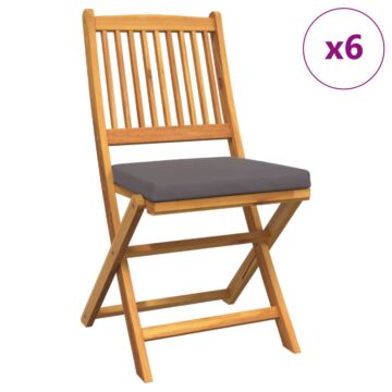 Vidaxl Folding Garden Chairs With Grey Cushion 6pcs Solid Acacia Wood