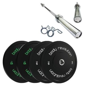 7ft Olympic Weightlifting Bar & Bumper Weight Plate Sets 30kg Weight Set (5kg + 10kg Pairs)