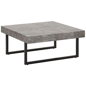 Square Coffee Table Industrial Style Mdf Top With Concrete Finish Metal Legs With Caps Beliani