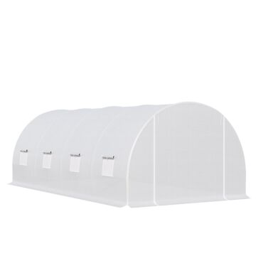 Outsunny 6 X 3 X 2 M Large Walk-in Greenhouse Garden Polytunnel Greenhouse With Metal Frame, Zippered Door And Roll Up Windows, White