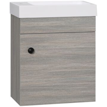 Kleankin Bathroom Vanity Unit With Basin, Wall Mounted Bathroom Wash Stand With Sink, Tap Hole And Storage Cabinet, Grey