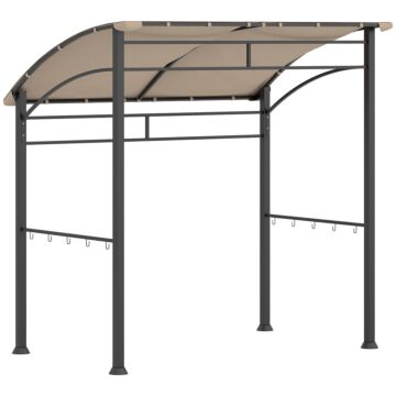 Outsunny 2.2 X 1.5 M Bbq Grill Gazebo Tent, Garden Grill With Metal Frame, Curved Canopy And 10 Hooks, Outdoor Sun Shade, Khaki