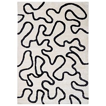 Area Rug White And Black Viscose And Wool Abstract Pattern 160 X 230 Cm Modern Glam Style Beliani