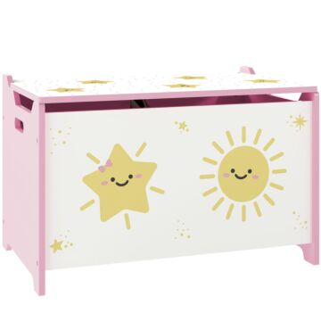Aiyaplay Toy Box With Lid, Safety Hinges And Groove Handles, Toy Storage Organiser For Kids, Living Room, Playroom, Pink