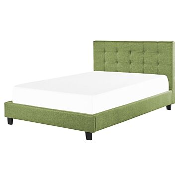 Eu King Size Bed Green Fabric 5ft3 Upholstered Frame Buttoned Headrest Beliani
