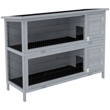 Pawhut Rabbit Hutch Outdoor Guinea Pig Hutch Bunny Cage With No-leak Trays, Divider, 136 X 50 X 93cm, Grey