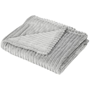 Homcom Flannel Fleece Throw Blanket, Fluffy Warm Throw Blanket, Striped Reversible Travel Bedspread, King Size, 230 X 231cm, Grey