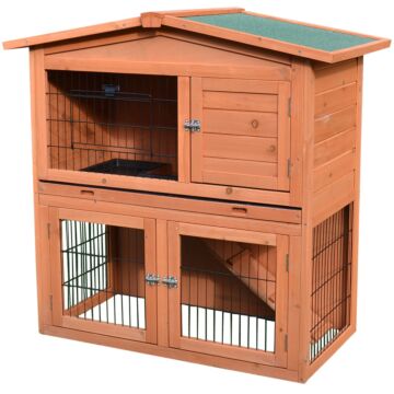Pawhut 2 Tier Rabbit Hutch Guinea Pig Hutch Ferret Cage With Ramp Slide Out Tray For Indoor Outdoor 100.5 X 55 X 101 Cm