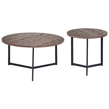 Set Of 2 Coffee Tables Dark Wood Tabletop Black Metal Legs Round Medium And Large Living Room Furniture Beliani