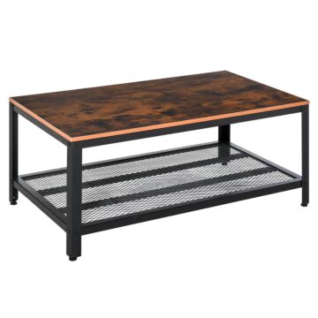 Homcom Coffee Table Industrial Site Table Living Room Storage Shelf Metal Frame Two-tone Modern Organiser