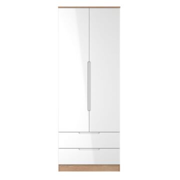 Milan Tall 2 Drawer Wardrobe In White & Bardolino Oak