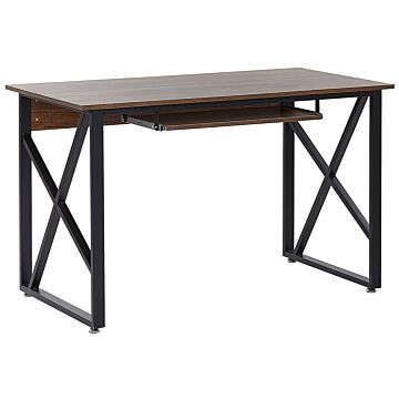 Home Desk Dark Wood Top Black Metal Steel Frame With Keyboard Tray 120 X 60 Cm Industrial Beliani