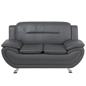 2 Seater Sofa Grey Faux Leather Pillow Top Arms Modern Beliani