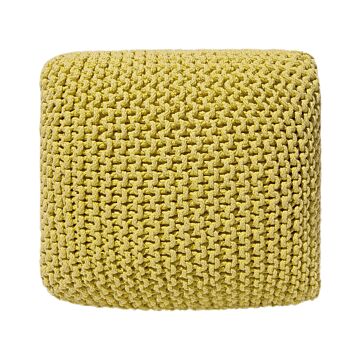Pouf Ottoman Yellow Knitted Cotton Eps Beads Filling Square Small Footstool 50 X 50 Cm Beliani