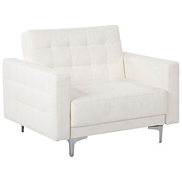 Armchair White Faux Leather Tufted Modern Living Room Reclining Chair Silver Legs Track Arm Beliani