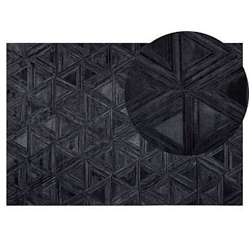 Rug Black Cowhide Leather 200 X 140 Cm Pattern Handcrafted Low Pile Modern Beliani
