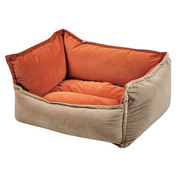 Pet Bed Orange Beige Polyester 50 X 35 Cm Reversible Velvet Rectangular Dog Cat Soft Cuddler Cushion Living Room Bedroom Beliani