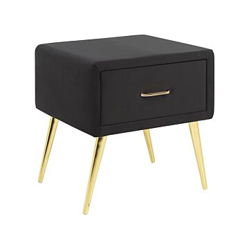 Bedside Table Black Velvet Upholstery Nightstand 1 Drawer Minimalist Design Bedroom Furniture Beliani