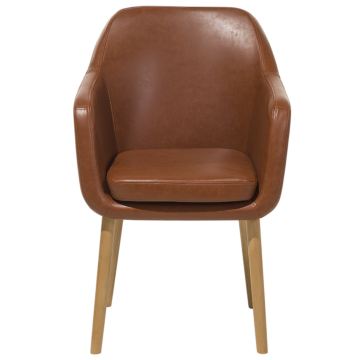 Dining Chair Golden Brown Faux Leather Upholstered Cushioned Seat Wooden Legs Beliani