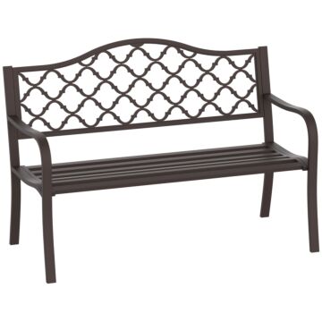Outsunny Outdoor Garden Bench Antique Style Cast Iron 2 Seater Patio Porch Park Loveseat Chair Seater - Brown