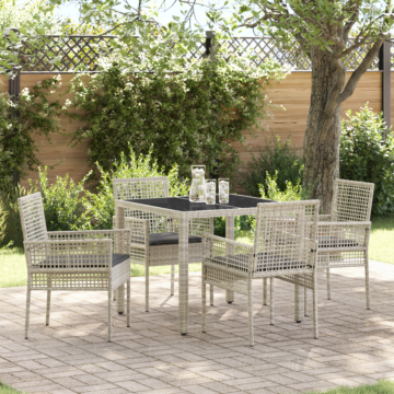 Vidaxl 5 Piece Garden Dining Set With Cushions Light Grey Poly Rattan