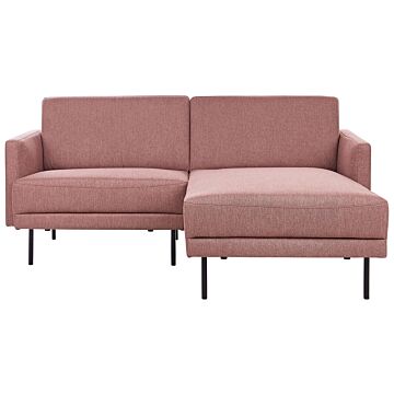 Left Hand Corner Sofa Polyester Pink Brown 192 X 155 Couch 2-seater Upholstered Metal Legs Woven Fabric Cushioned Back Minimalist Modern Beliani