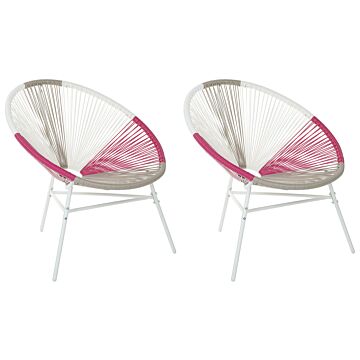 Set Of 2 Garden Chairs Multicolour Pe Rattan Papasan Modern Beliani