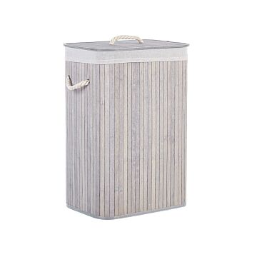 Storage Basket Light Grey Bamboo With Lid Laundry Bin Boho Practical Accessories Beliani