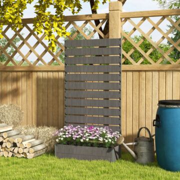 Outsunny Raised Bed For Garden, Planter With Trellis For Climbing Plants, Vines, Planter Box With Drainage Gap, Dark Grey