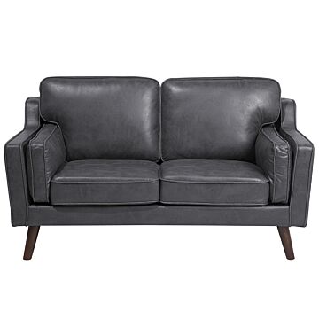 Sofa Grey 2 Seater Faux Leather Wooden Legs Classic Beliani