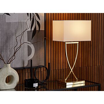 Table Lamp Gold Metal White Polycotton Shade Rectangular 62h Cm Modern Living Room Beliani