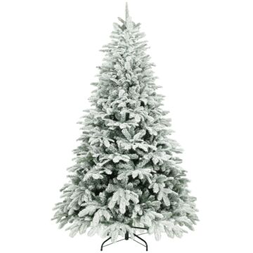 Homcom 7 Ft Artificial Flocked Christmas Tree With 1867 Branches, Hinged Xmas Tree With Foldable Metal Stand, Easy Assembly For Home Office Decor