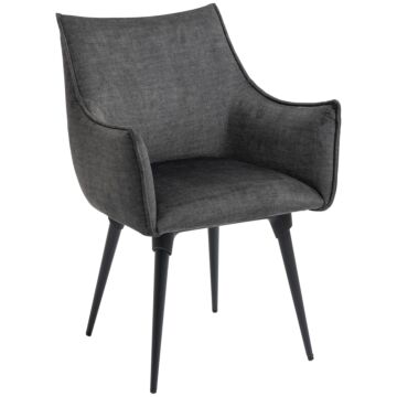 Homcom Accent Chairs For Living Room, Bedroom Arm Chair With Steel Legs, Dark Grey